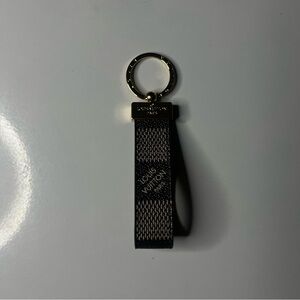 Louis Vuitton Damier Cobalt Doragonna Black Checkered Keychain Leather Gold Ring
